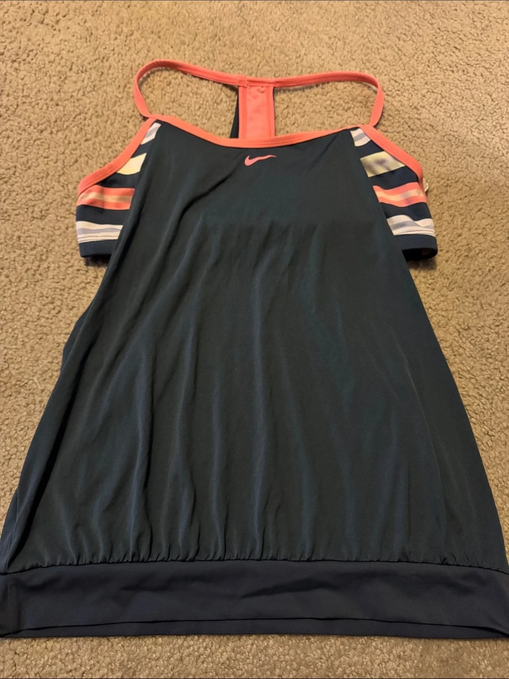 Nike Navy Swim Top with Coral and Striped Bra Top